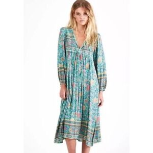 Spell and‎ the Gypsy Turquoise Floral Midi Dress Bohemian Long Sleeve Medium